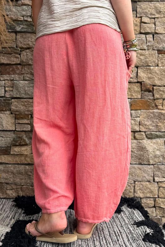 Lina Linen Blend Barrel Pant Washed Watermelon